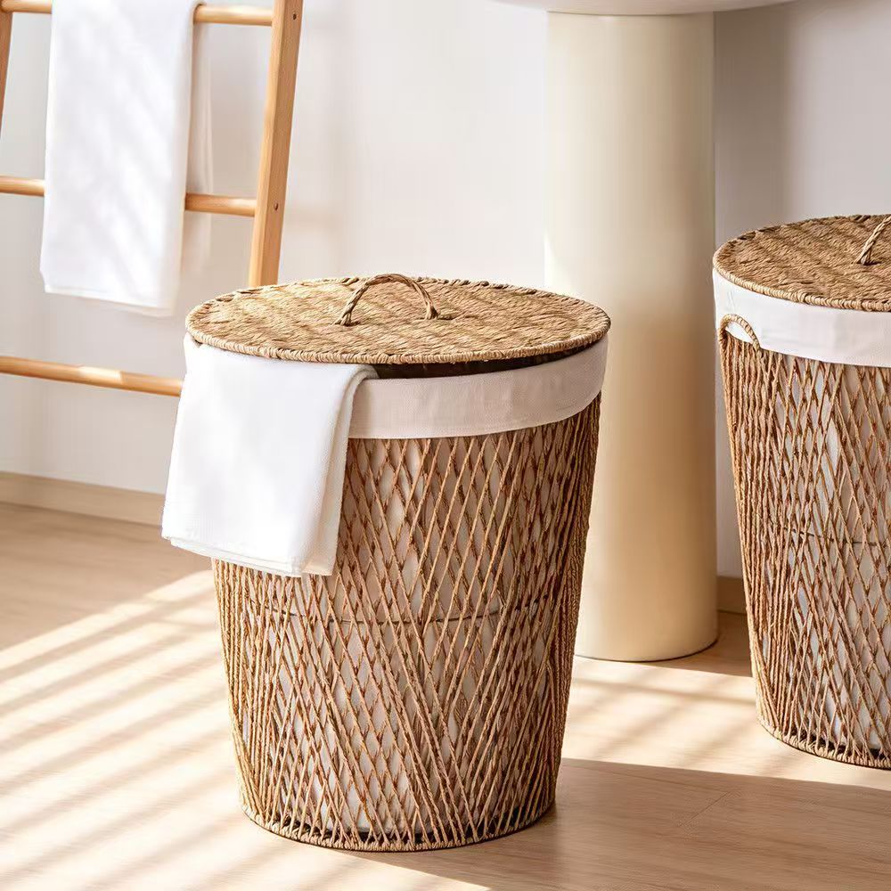 Natural fiber laundry basket with lid Bowlift