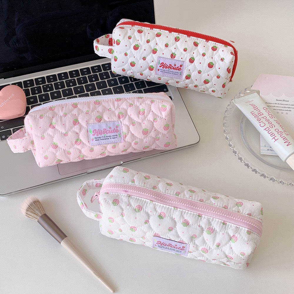 Strawberry Print Quilted Pencil Case Bowlift