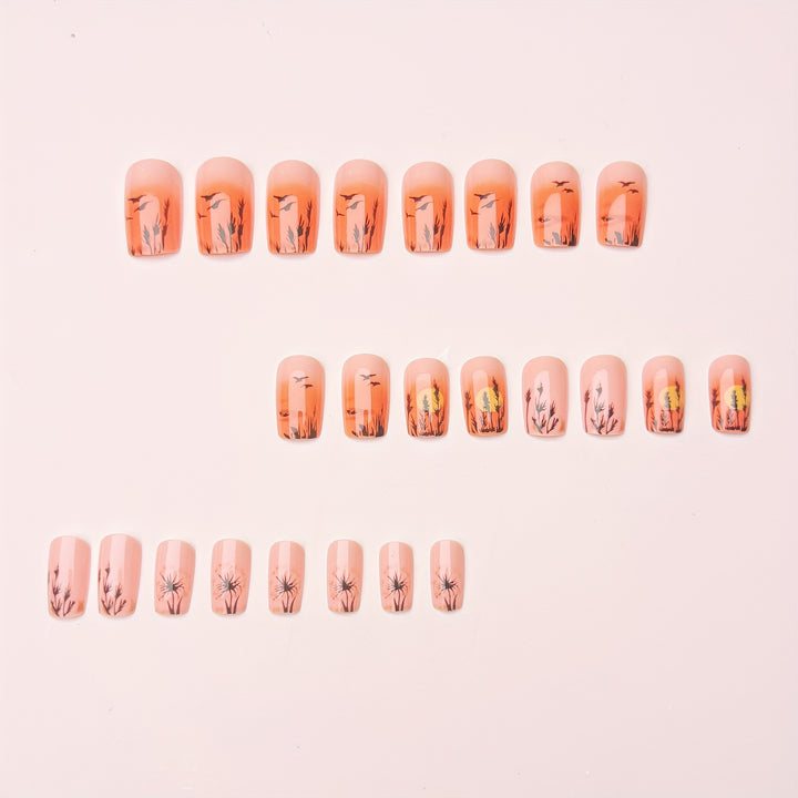 Artistic Sunset Landscape Nail Art Bowlift