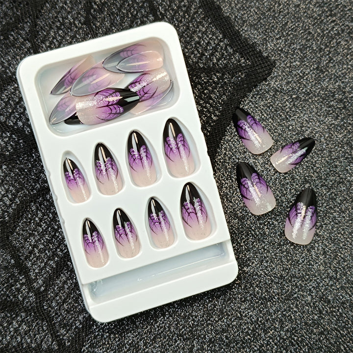 Artistic Press-On Nail Set with Lavender Ombre Design Bowlift