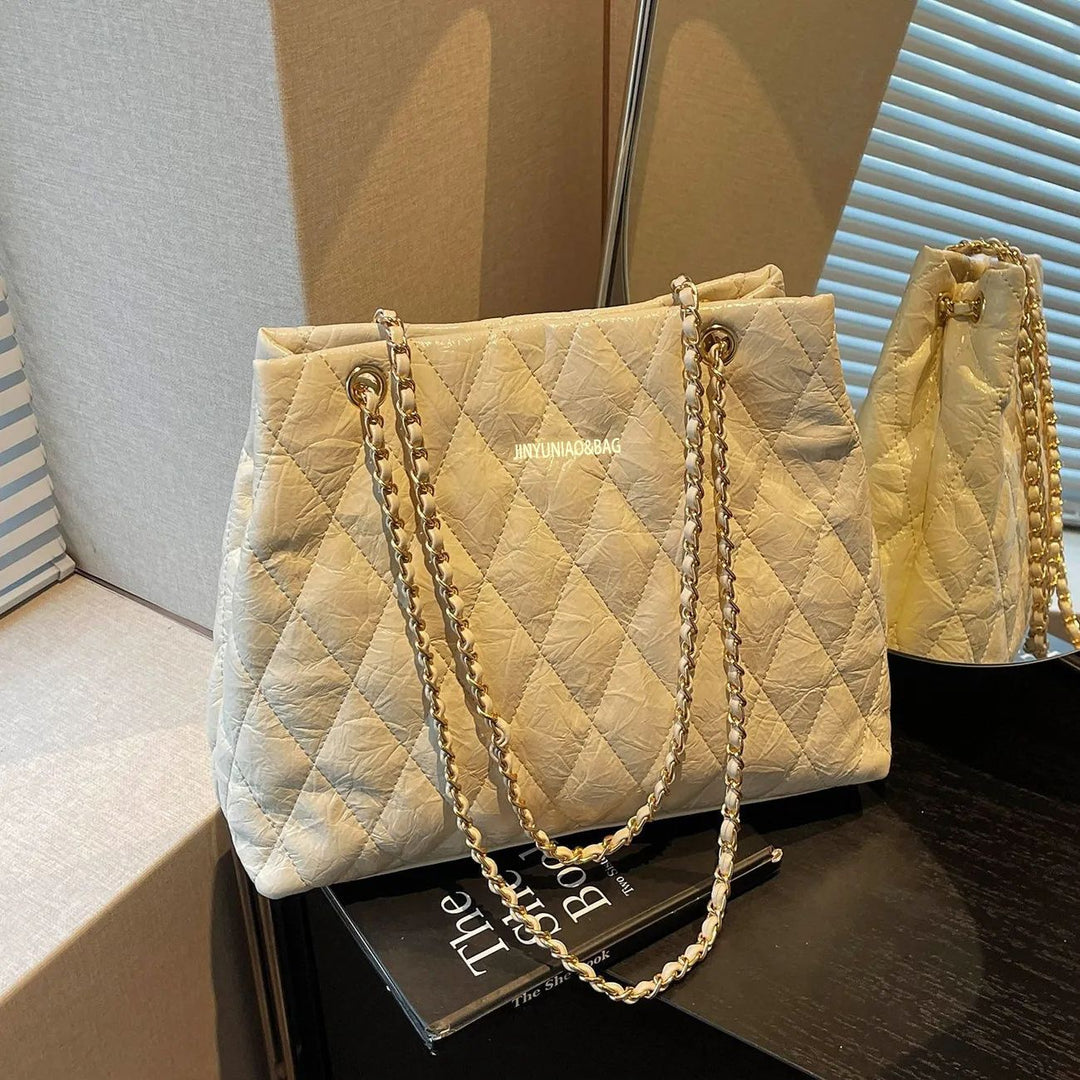 Quilted Chain-Detail Tote Bag Bowlift