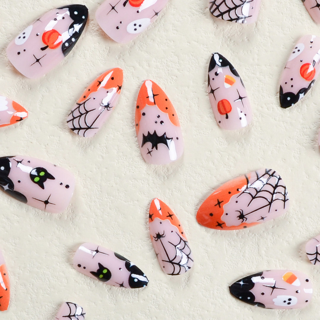 Halloween Fake Nail Set with Creepy Designs and Detailed Decorations Bowlift