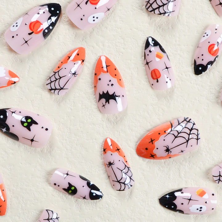 Halloween Fake Nail Set with Creepy Designs and Detailed Decorations Bowlift