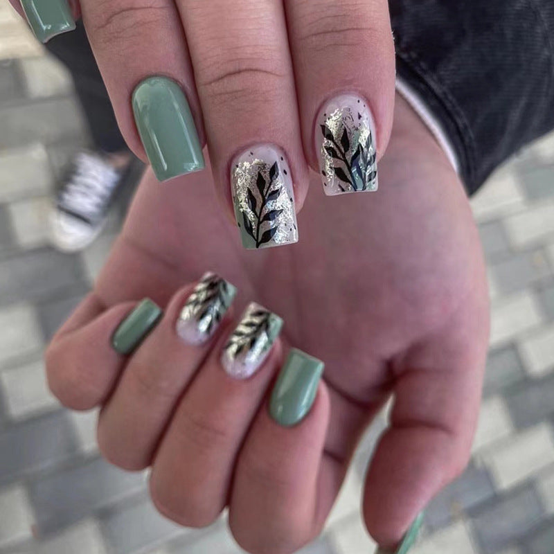 Artful Nail Extensions with Elegant Leaf Design Bowlift
