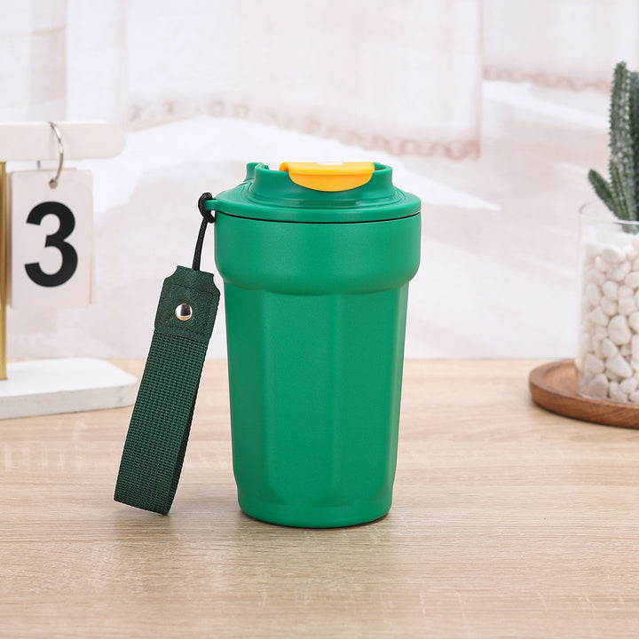 Insulated Stainless Steel Travel Coffee Tumbler with Leakproof Lid and Carry Strap Bowlift
