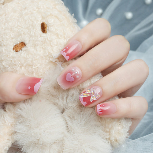 Romantic Heart Design Press-On Nail Set Bowlift