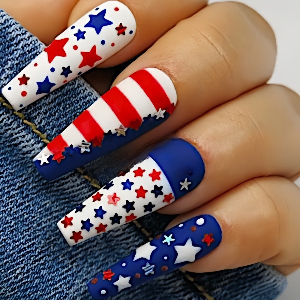 Artificial nails with patriotic star design Bowlift