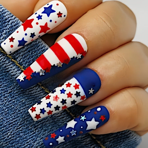 Artificial nails with patriotic star design Bowlift