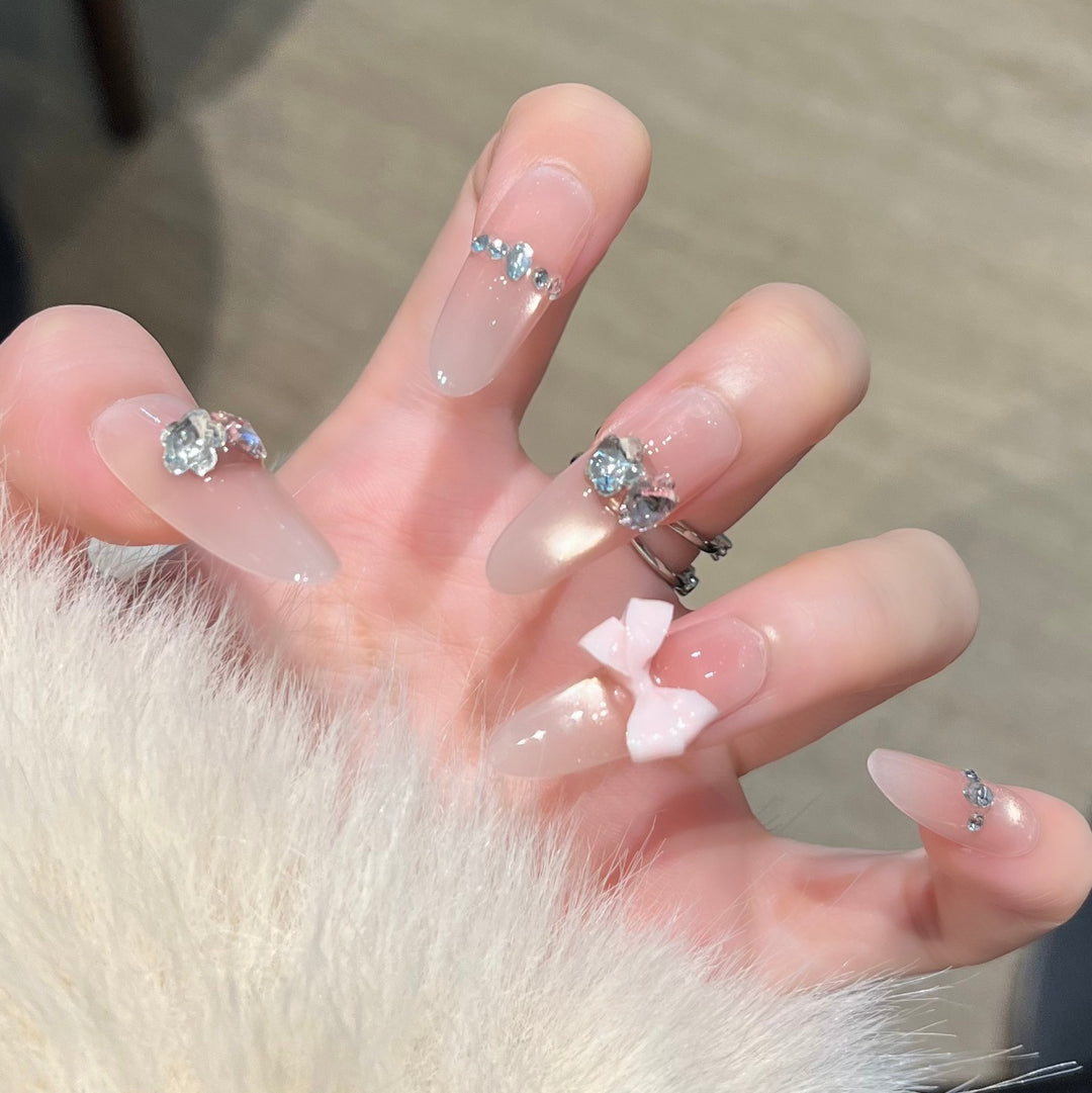 Artistic Gem-Accented Press-On Nail Extensions Bowlift