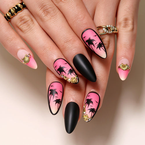 Artful nail art with palm motifs and glitter accents Bowlift