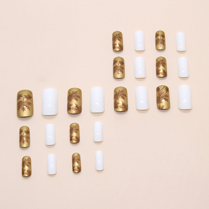 Luxury Metallic Leaf Design Press-On Nail Tips Bowlift