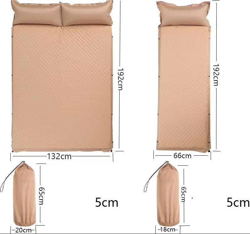 double connectable inflatable camping mattress with integrated dual pillows, egg-crate comfort surface and compact carry sack Bowlift