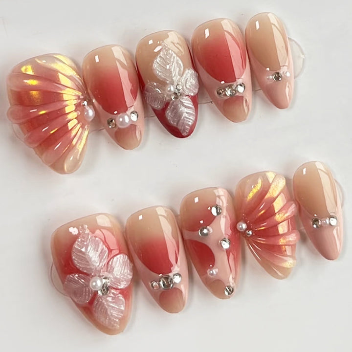 Press-On Nail Art Set with Floral and Gem Accents Bowlift
