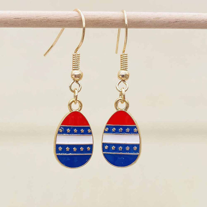 Women's Independence Day patriotic enamel flag dangle earrings with hypoallergenic fishhook wires Bowlift