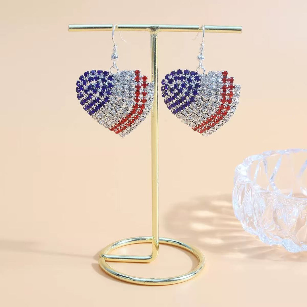 Women's heart-shaped rhinestone statement earrings with multi-row crystal embellishments and fishhook closure Bowlift