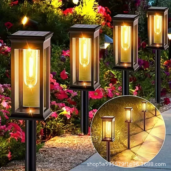 Solar LED Garden Stake Lantern with COB Bulb and Spike Mount Bowlift
