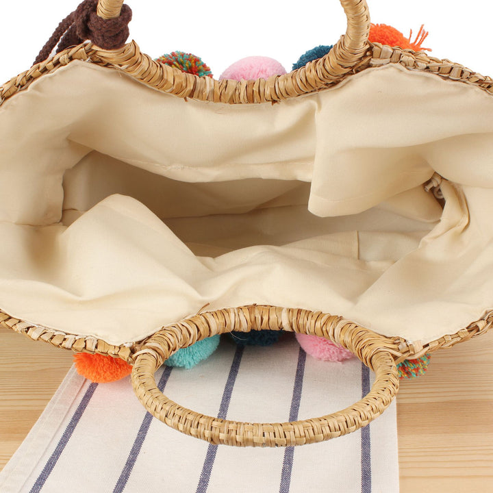 Braided Bast Crossbody Bag with Colorful Tassels Bowlift
