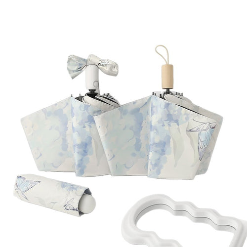 Women's Automatic Folding Umbrella with Artistic Butterfly Design Bowlift