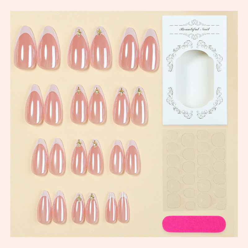 Elegant Press-On Nail Set with Decorative Gold Accents Bowlift