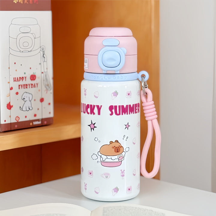 Ladies insulated drinking bottle with practical carry handle and cheerful strawberry motif Bowlift