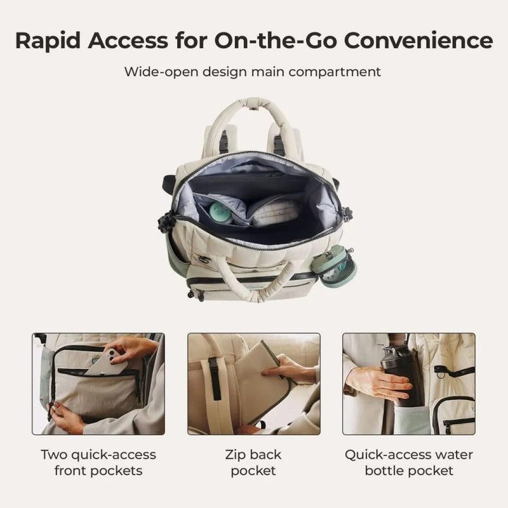 Multifunctional backpack with padded carrying handles and multiple compartments Bowlift
