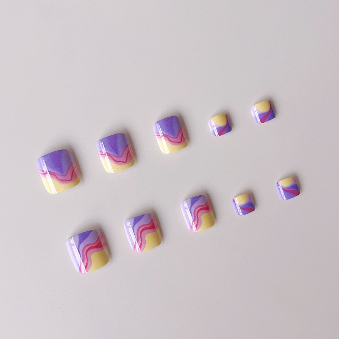 Acrylic nail set with colorful wave pattern Bowlift