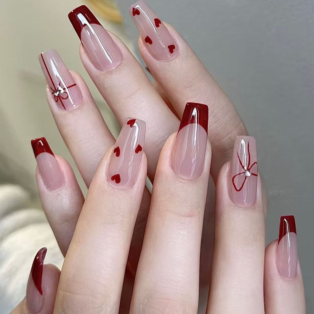 Elegant Stiletto Press-On Nail Set with Floral and Gemstone Accents Bowlift