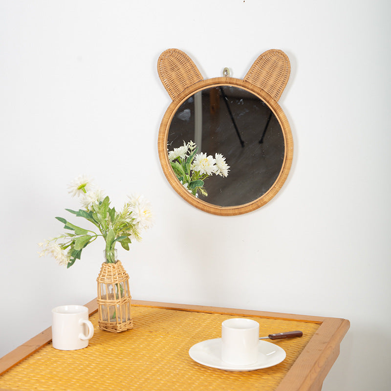 Round Wall Mirror with Rattan Design Bowlift