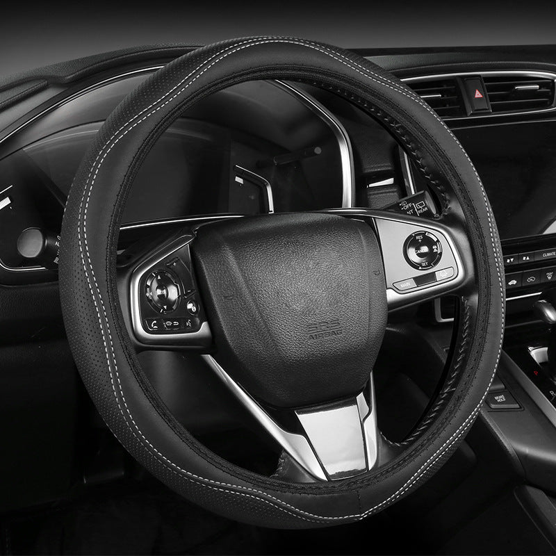 Premium Perforated Leather Steering Wheel Cover with Anti-Slip Cushion Bowlift