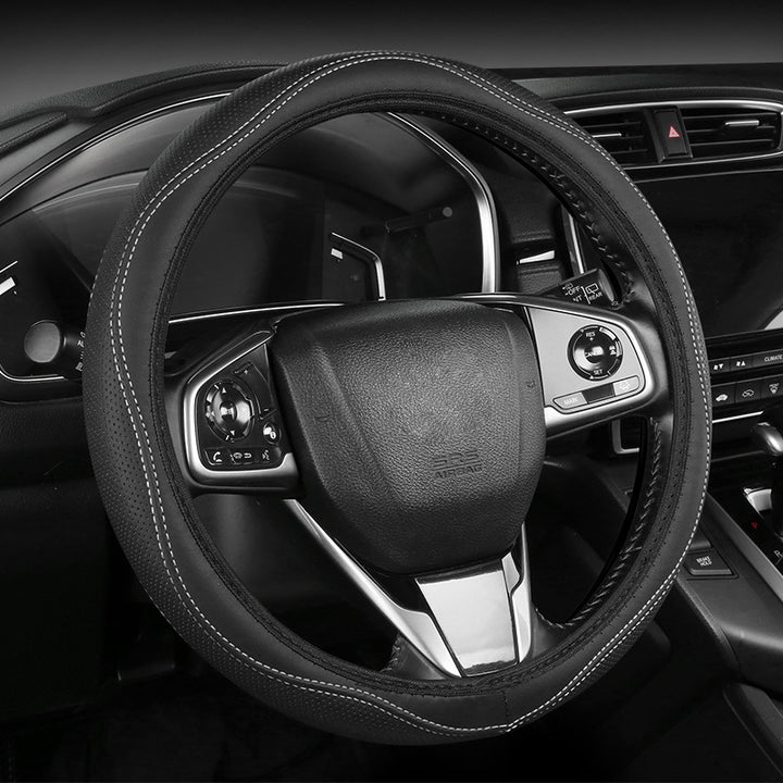 Premium Perforated Leather Steering Wheel Cover with Anti-Slip Cushion Bowlift