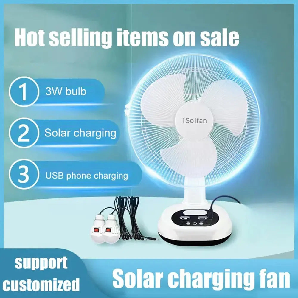 Women's portable solar fan with USB charging function and LED lighting Bowlift