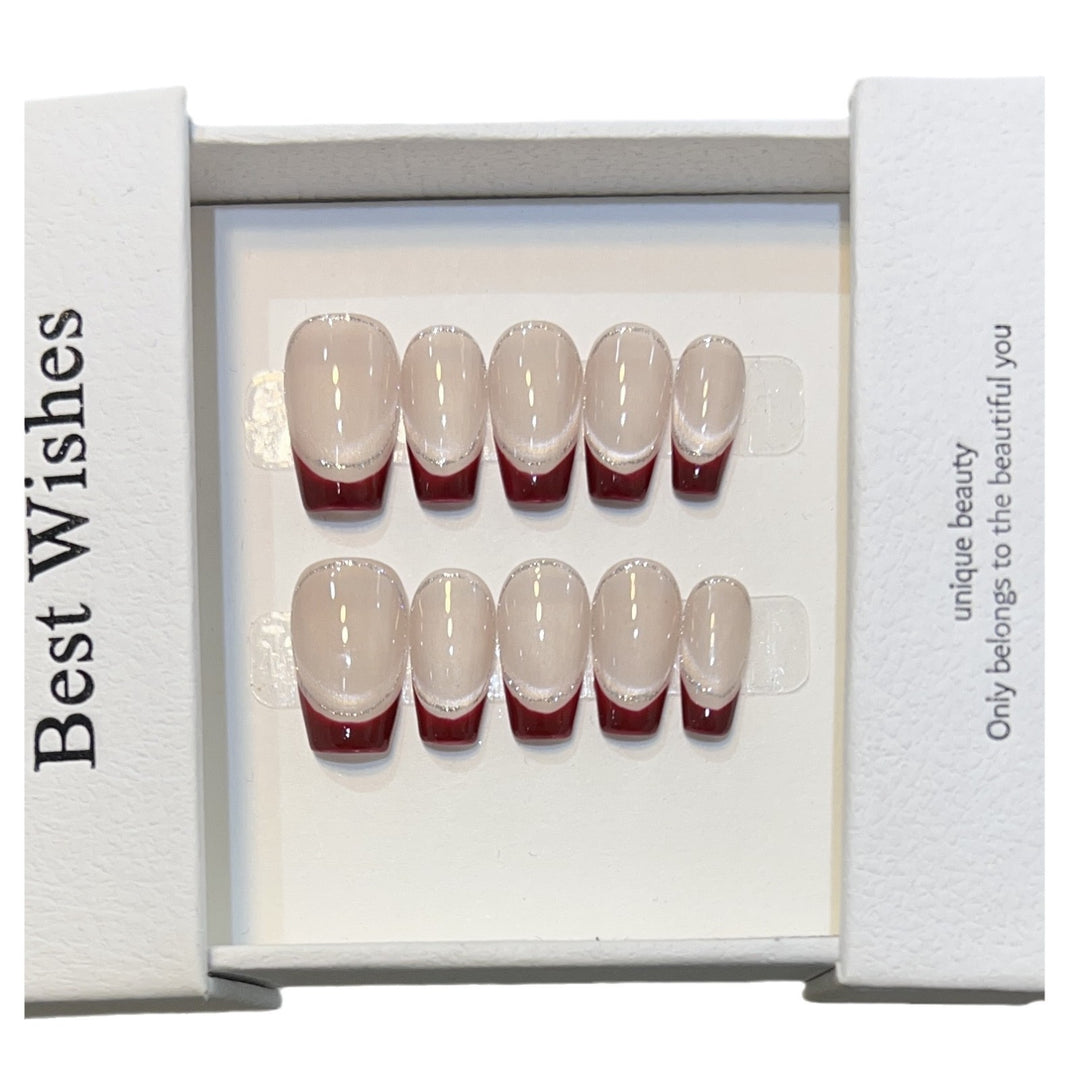 Artistic Gel Press-On Nail Set with Elegant French Tips Bowlift