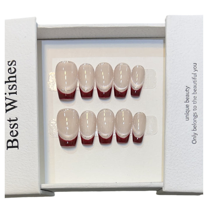 Artistic Gel Press-On Nail Set with Elegant French Tips Bowlift