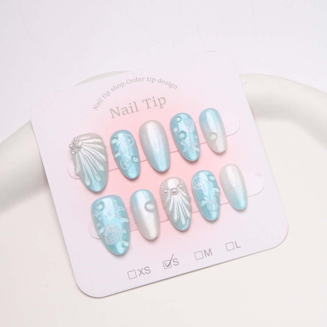 Artistic Ocean-Inspired Press-On Nail Set Bowlift