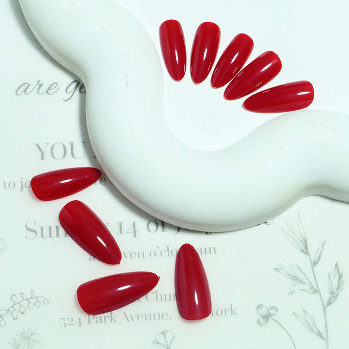 Glossy Stiletto Press-On Nail Set with Durable Adhesive Bowlift