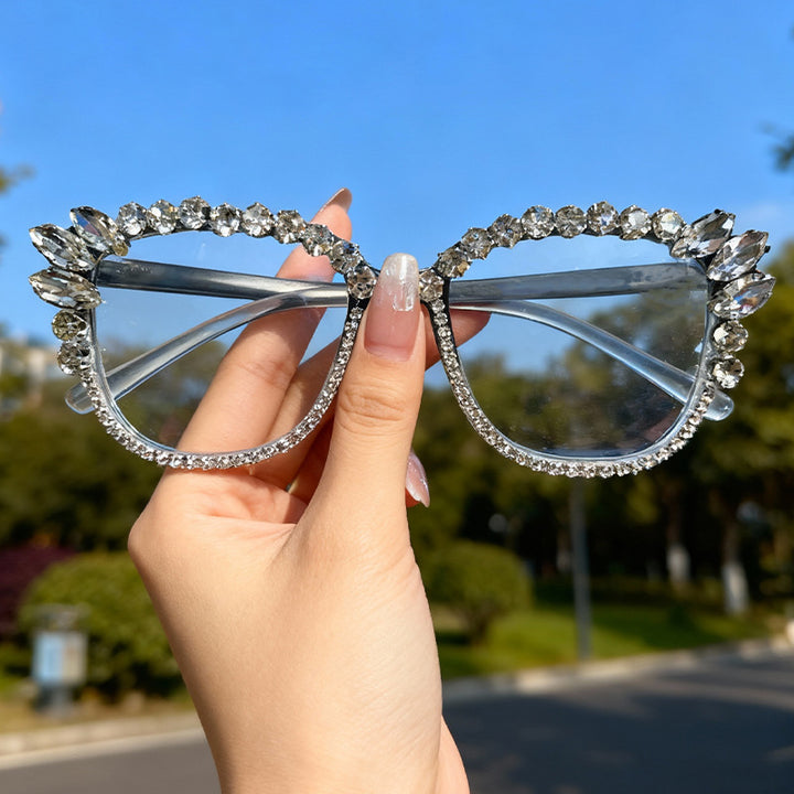Glamorous Rhinestone-Embellished Cat-Eye Sunglasses Bowlift