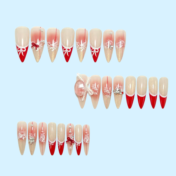 Artificial nails with romantic bow and lace design Bowlift