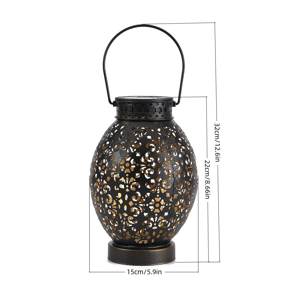 Moroccan-Style Cutwork Metal Candle Lantern with Hanging Handle Bowlift