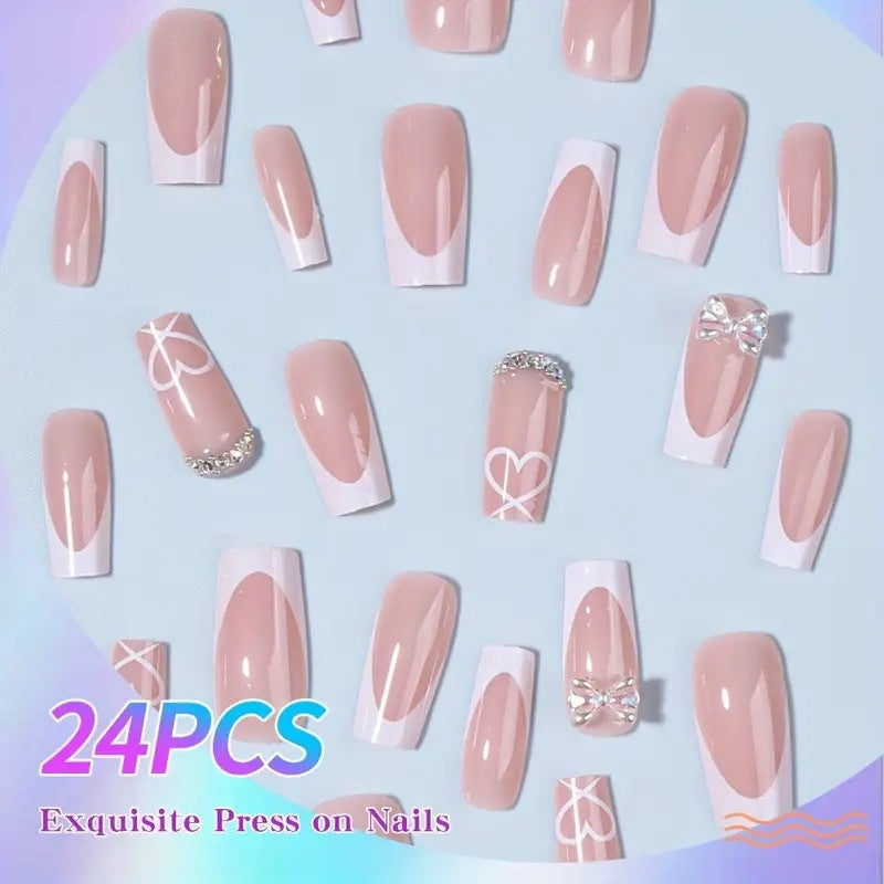 Acrylic nail set with elegant butterfly accents and rhinestones Bowlift