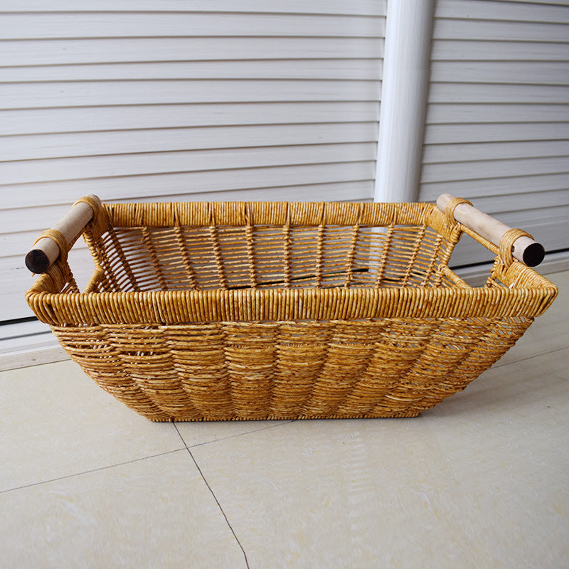 Handcrafted Wicker Storage Basket with Handles Bowlift