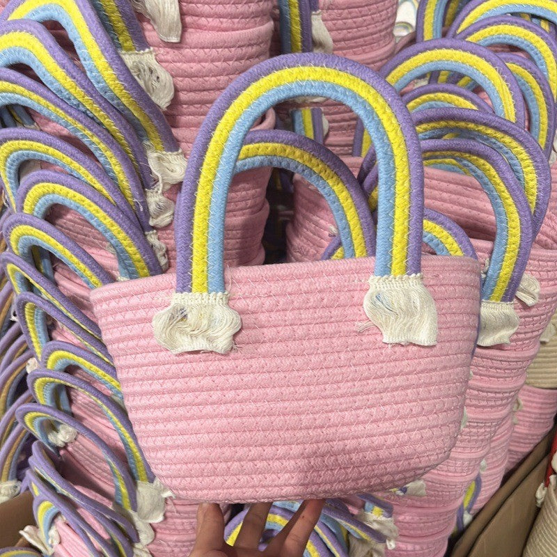 Women's handmade basket bag with color-coordinated handle accents Bowlift