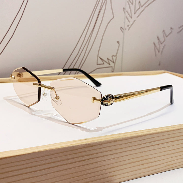 Women's Designer Sunglasses with Hexagonal Frame and Gold Accents Bowlift