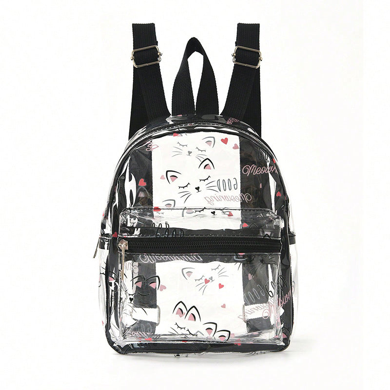 Women's Transparent Backpack with Cat Design Bowlift