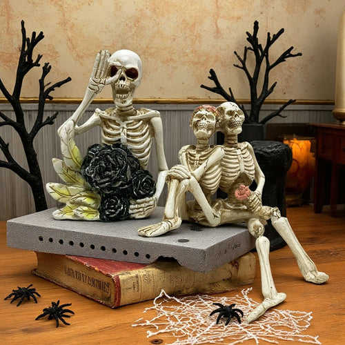 Stylish skeleton figure with top hat and black rose Bowlift