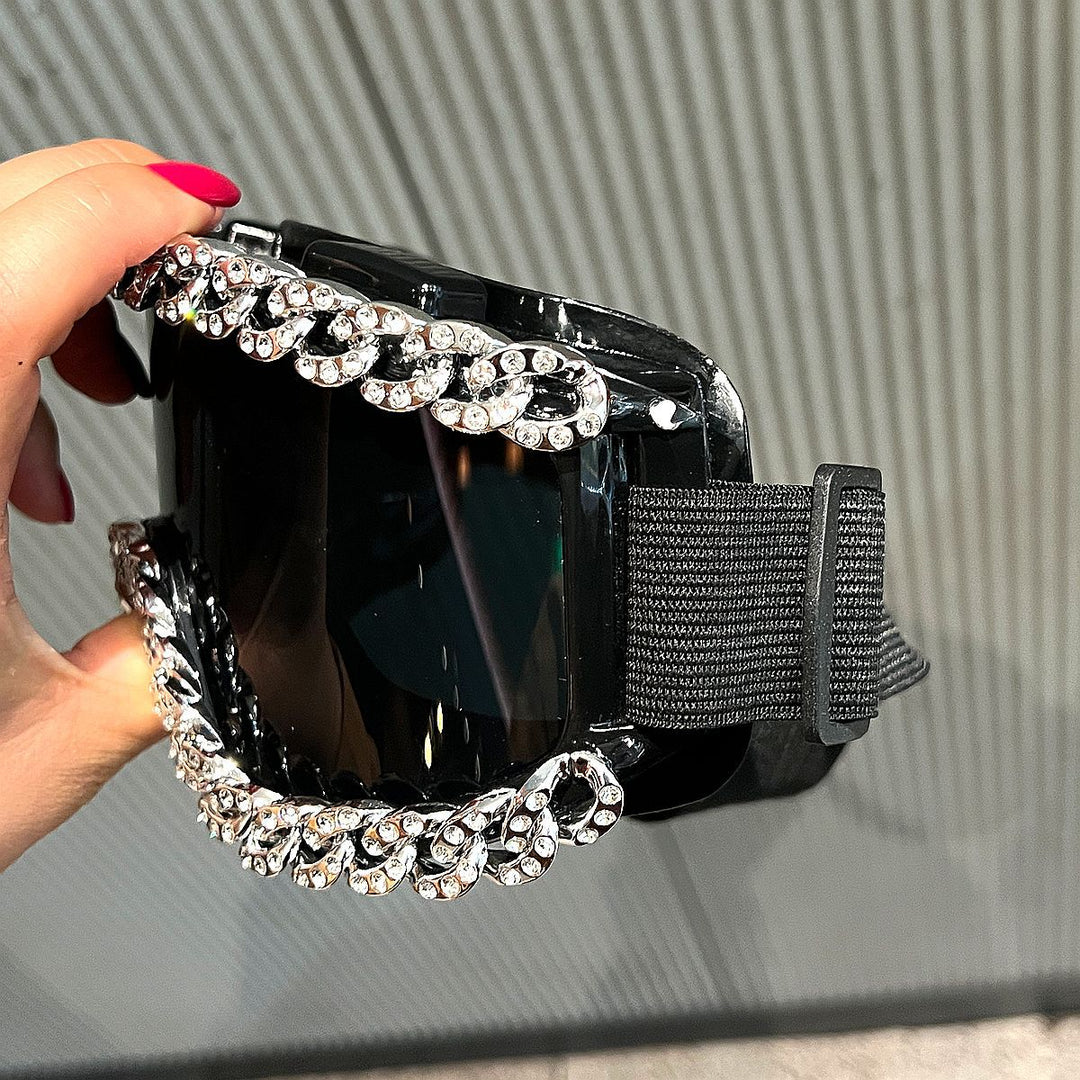 Women's fashionable ski goggles with rhinestone decorated frame Bowlift