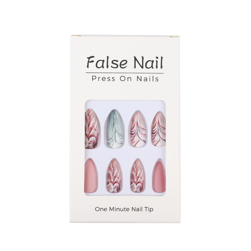 Artificial Nails Set with Modern Marble and Flower Patterns Bowlift