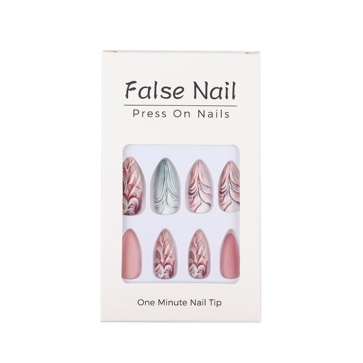 Artificial Nails Set with Modern Marble and Flower Patterns Bowlift