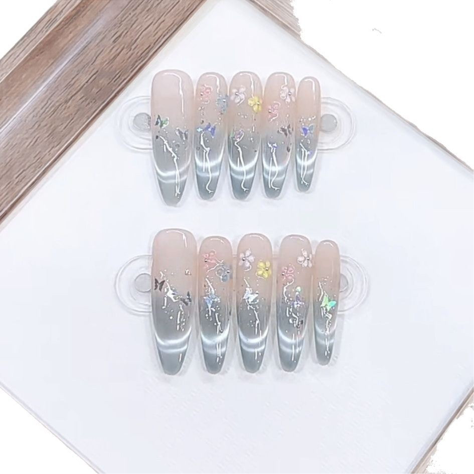 Artistic Floral Design Press-On Nail Set Bowlift