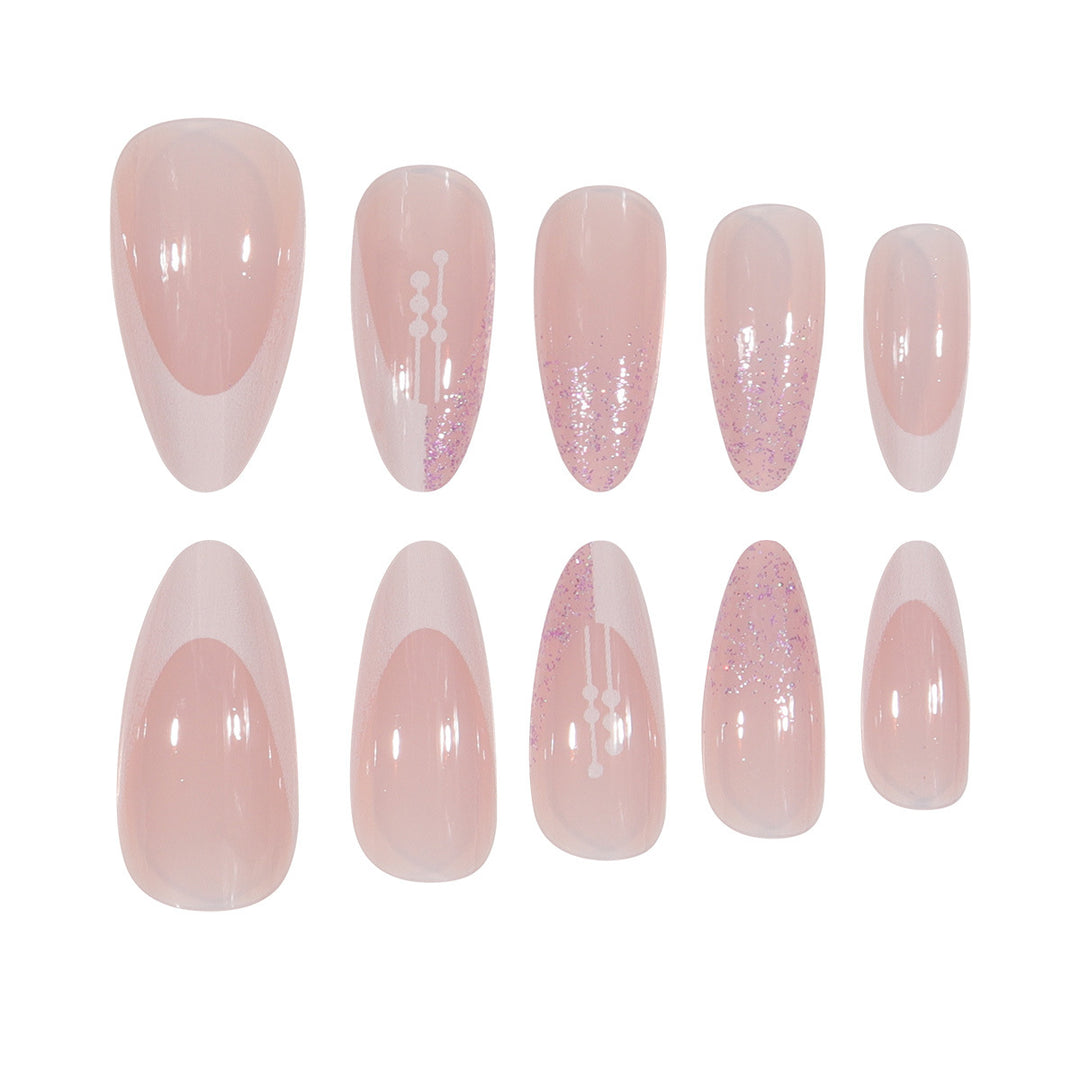 Elegant Stiletto Press-On Nails with Artistic French Tip Bowlift