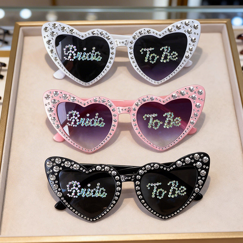 Rhinestone-Accented Heart-Shaped Sunglasses Bowlift
